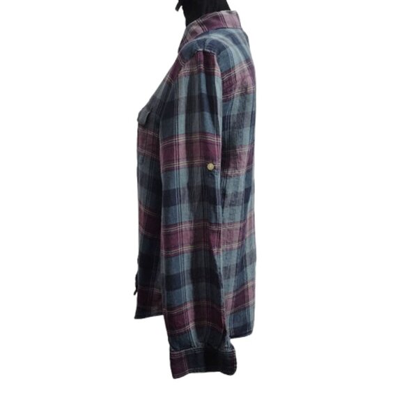 Lauren Ralph Lauren RN54050 100 % Linen Plaid Light Weight Flannel Women's Small - Picture 5 of 7